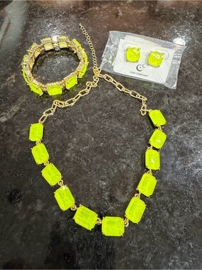 Neon Lime Crystal Necklace, Bracelet & Earring Set - Women Jewelry